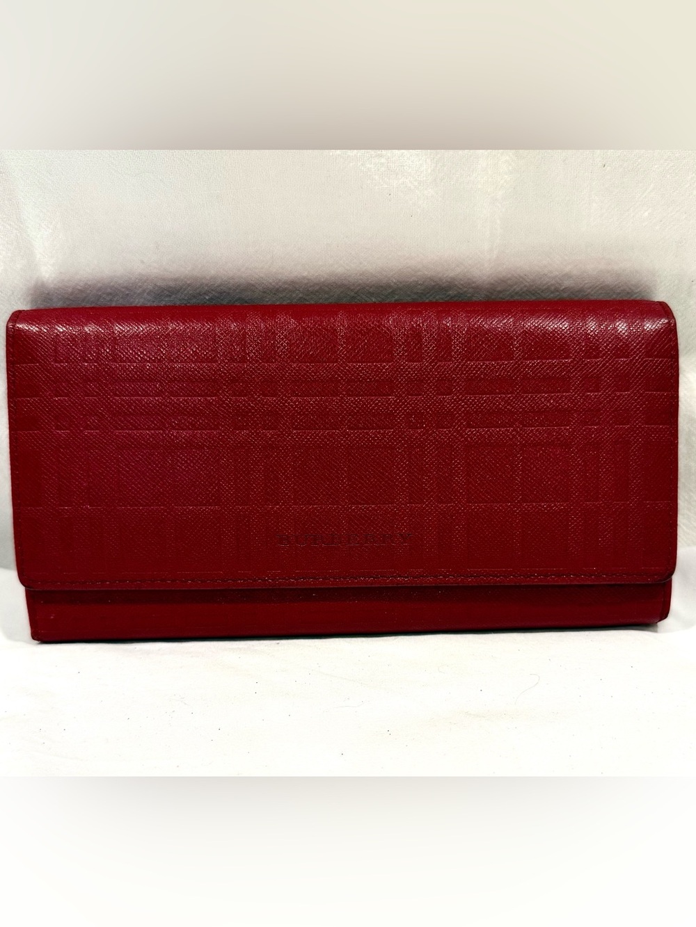 Burberry Check Embossed Leather Long Continental Flap Wallet